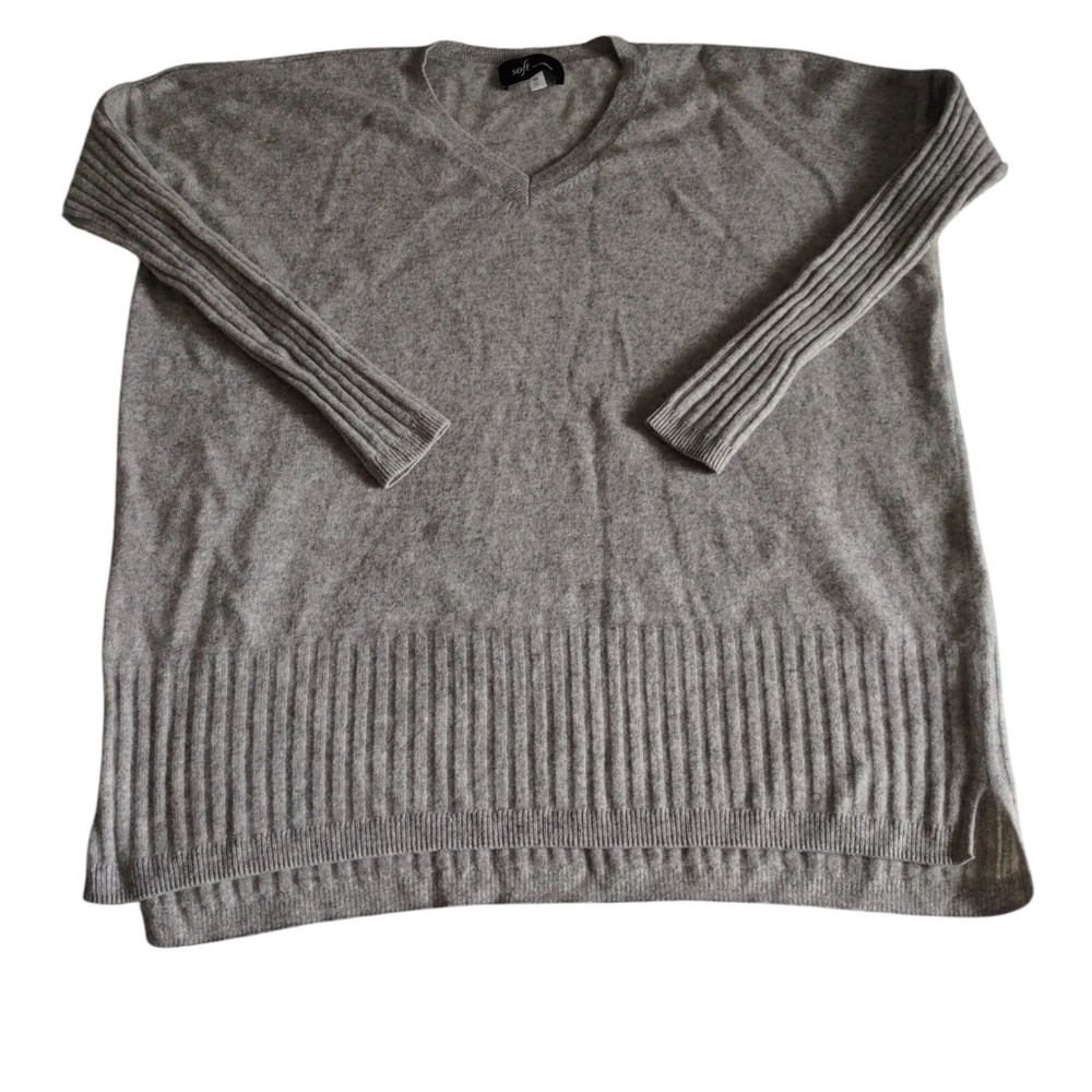 Soft By Naadam Size XS Grey Cashmere V-Neck Sweater